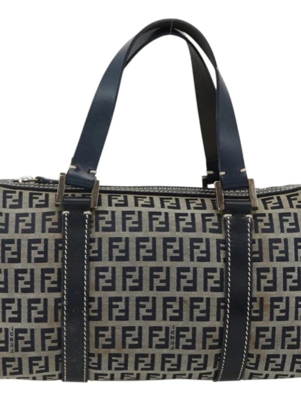 FENDI Zucchino Canvas Hand Bag Navy Silver Auth LNZ205 - Picture 2 of 16